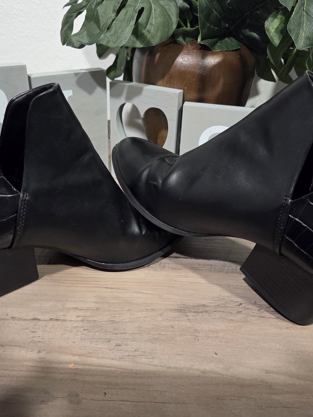 SO Black Ankle Booties with Low Block Heel